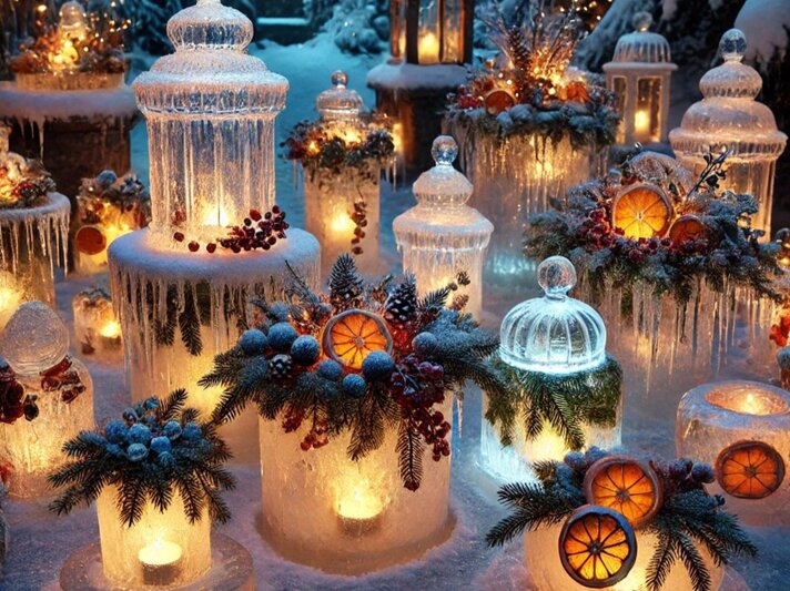 Magischer Wintergarten mit erleuchteten Eislichtern, die eine warme, einladende Atmosphäre schaffen. | © Erstellt mit ChatGPT 4o