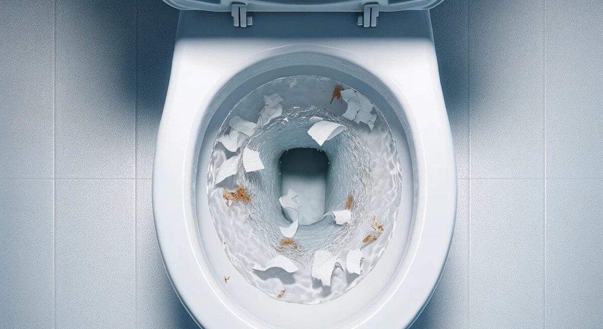 Eine geöffnete verstopfte Toilette