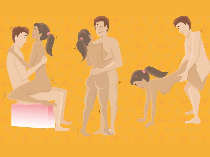 Illustration eines Paares in einer sportlichen Pose, begleitet von Kalorienverbrauchsdaten und beanspruchten Muskelgruppen auf gelbem Hintergrund. | © www.meinefitness.net