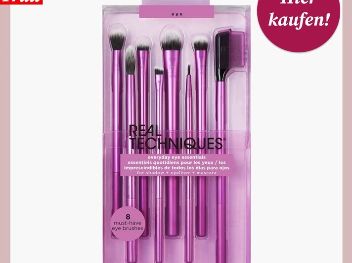 Schminkpinsel-Set von Real Techniques mit acht pinken Pinseln für Lidschatten, Eyeliner und Mascara. | © Douglas