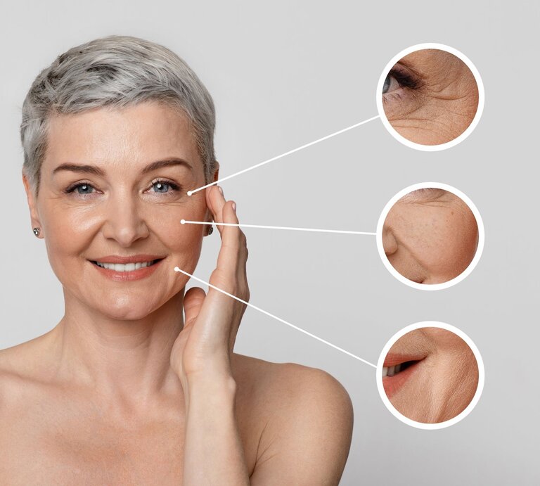 Porträt einer Frau mit vergrößerten Faltenzonen auf hellem Hintergrund | © Adobe Stock/Prostock-studio