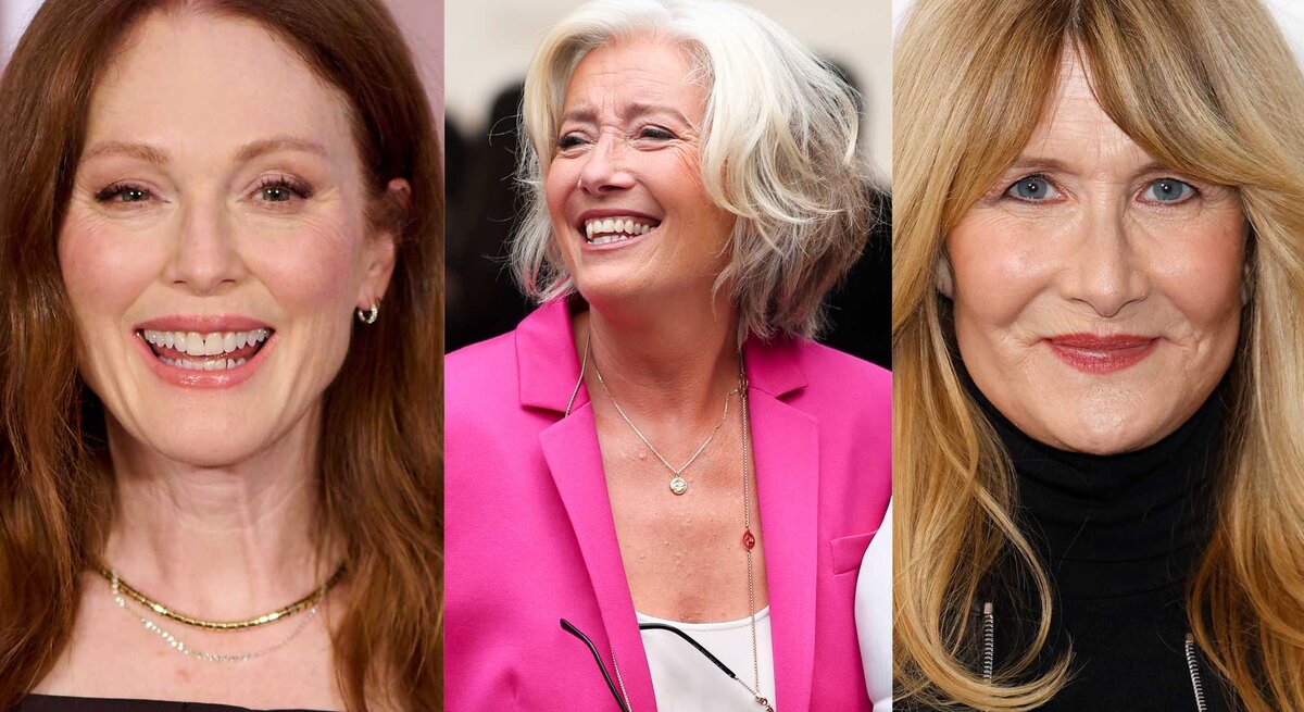 Die Schauspielerinnen Emma Thompson, Laura Dern und Julianne Moore mit ihren Frisuren ab 60.
