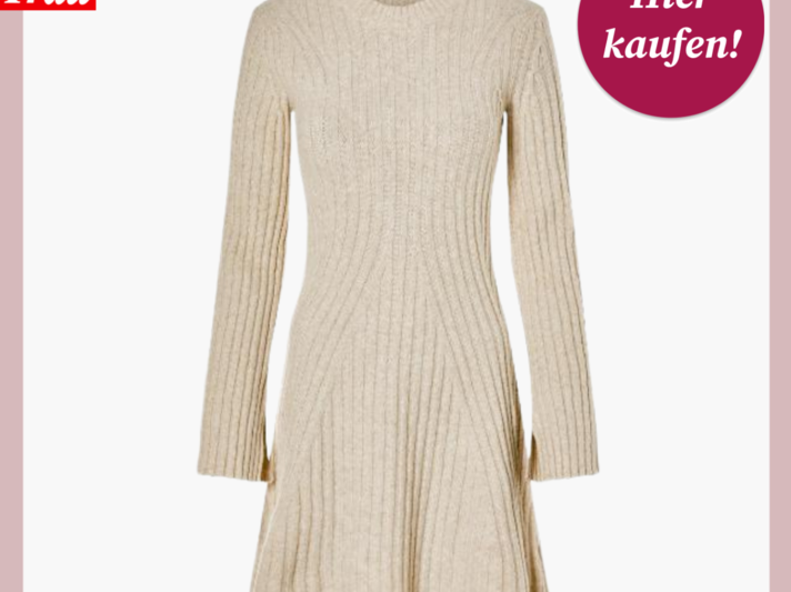 Werbefoto von einem Strickkleid in A-Linie. Das Strickkleid ist Weiß. | © Lidl