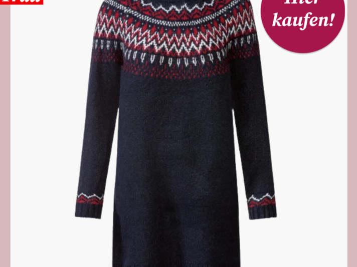 Werbebild von Strickkleid im dunklen Blau mit Jacquardmuster. | © Lidl