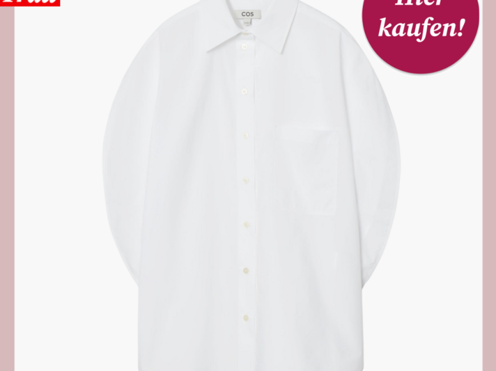 Bluse mit weitem Ärmeln. Die Bluse ist Weiß und hat klassische und besondere Elemente. | © Cos