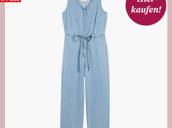 Werbebild von einem langen Jumpsuit. Der Jumpsuit ist aus Denim und hat ein weites Bein. | © C&A