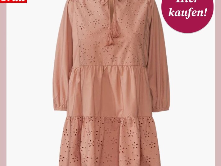 Shopping-Vorlage eines Rosa Kleid mit Rüschen und Lochstickerei von "BILD der FRAU" | © Lidl