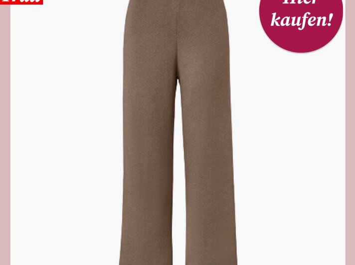 Locker fallende, taupefarbene Stoffhose mit geradem Schnitt und elastischem Bund, ideal für entspannte Outfits. | © Tchibo