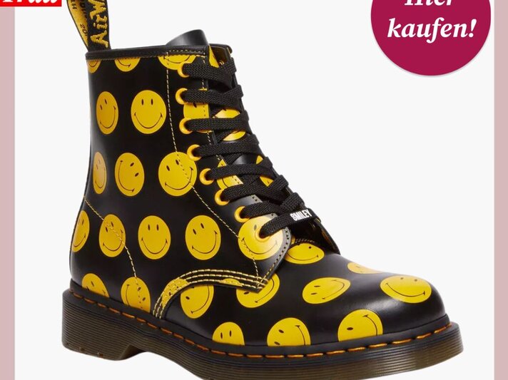 Einzigartige Stiefel mit einem fröhlichen Smiley-Design für einen coolen Look. | © Dr. Martens