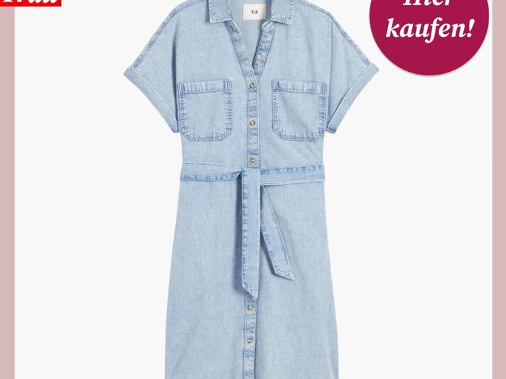 Casual Jeanskleid mit kurzen Ärmeln und Gürtel, präsentiert von Bild der Frau | © C&A