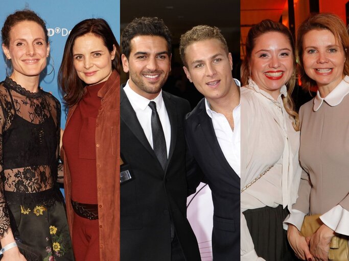 Collage von acht Personen bei verschiedenen Veranstaltungen, alle lächelnd, in stilvoller Abendmode vor blauen und roten Hintergründen. | © IMAGO / eventfoto54, IMAGO / Spöttel Picture, Andreas Rentz/Getty Images (M)