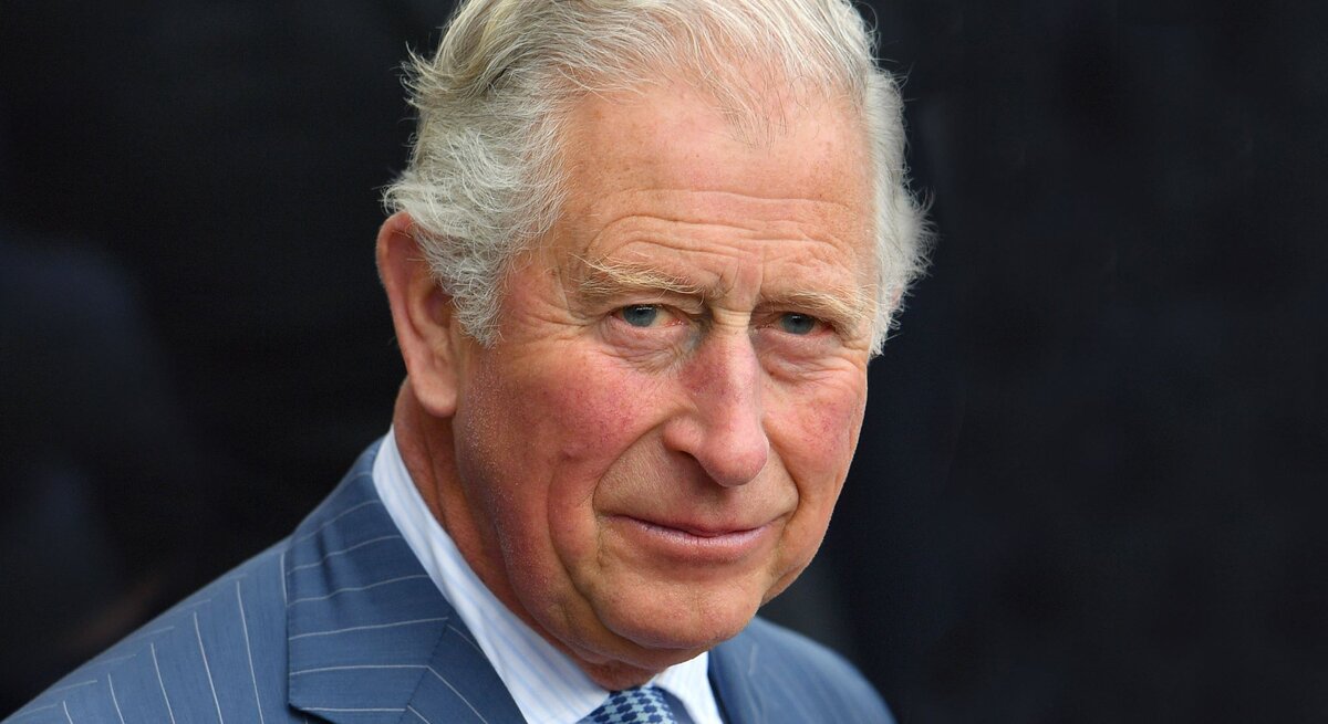 Ein Porträt von König Charles in einem gestreiften Anzug mit Krawatte und einem weißen Taschentuch in der Brusttasche. Er hat graues Haar und schaut ernst seitlich zur Kamera. Der Hintergrund ist unscharf und lässt keine weiteren Details erkennen. König Charles scheint in einer öffentlichen oder formellen Veranstaltung zu sein, basierend auf seiner Kleidung und dem ernsten Gesichtsausdruck.